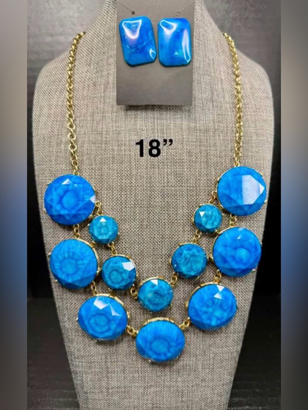 Blue Gemstone Statement Necklace and Earring Set
